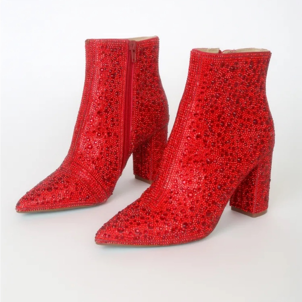 Red Embellished Ankle Boots
